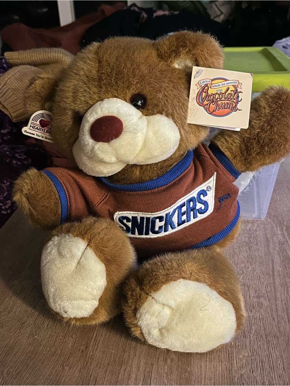 Vintage 1987 14” Mars Snickers Candy Bar Plush Teddy Bear Heartline New NWT
